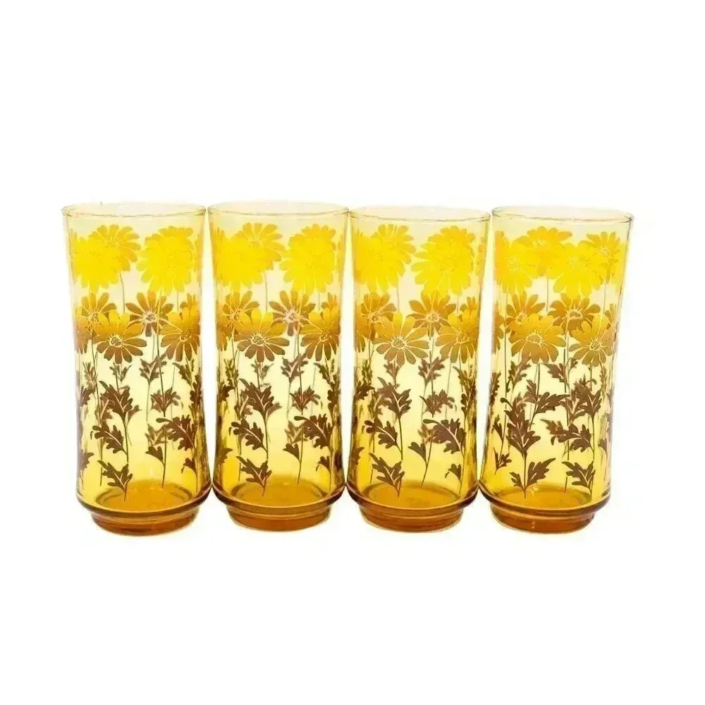 Vintage Amber Daisy Glass Cup Set - Picture 3 of 10